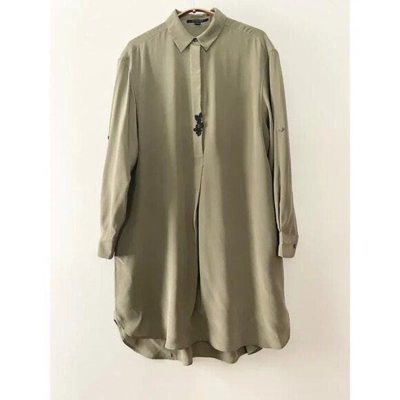 AllSaints Alex Silk Shirt Tunic Dress Olive Green Black Applique UK 10 US 6 - Picture 13 of 16